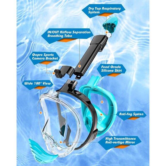 Full Face Snorkel Mask for Adults, Snorkeling Gear with Camera Mount, 180 Degree - Picture 8 of 8